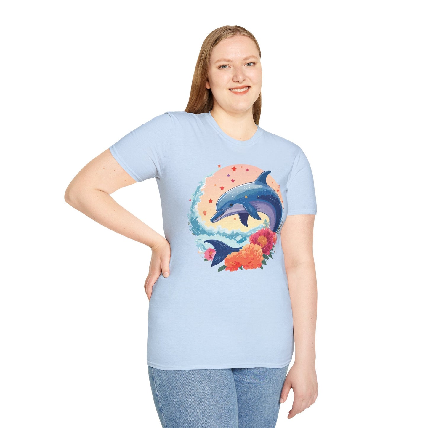 Dolphin Shirts Unisex Tee 100 Percent Ring Spun Cotton Gildan Softstyle 64000 For Everyday Comfort