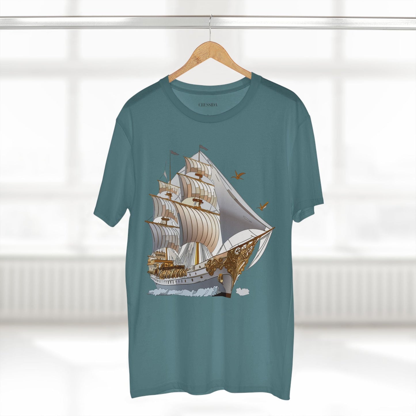 Ship Graphic Unisex 100 Cotton T-Shirt with Gold Frigate Art Design 16