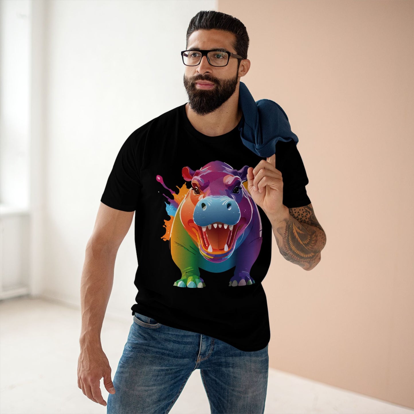 Hippo Graphic Unisex 100 Cotton Staple Tee with Animal Design Artwork 6