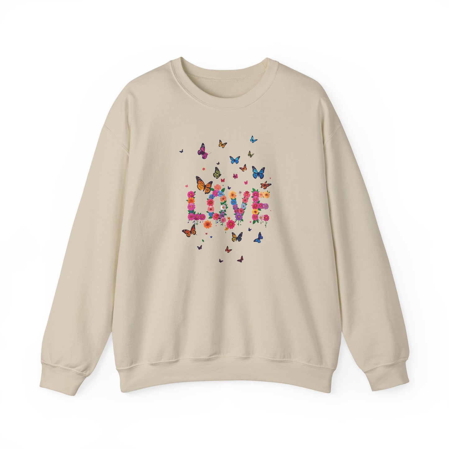 Unisex Floral Love Sweatshirt, Love Floral Sweatshirt, Floral Butterfly Sweatshirt, 50/50 Cotton-Poly Valentine's Day Sweatshirt 08