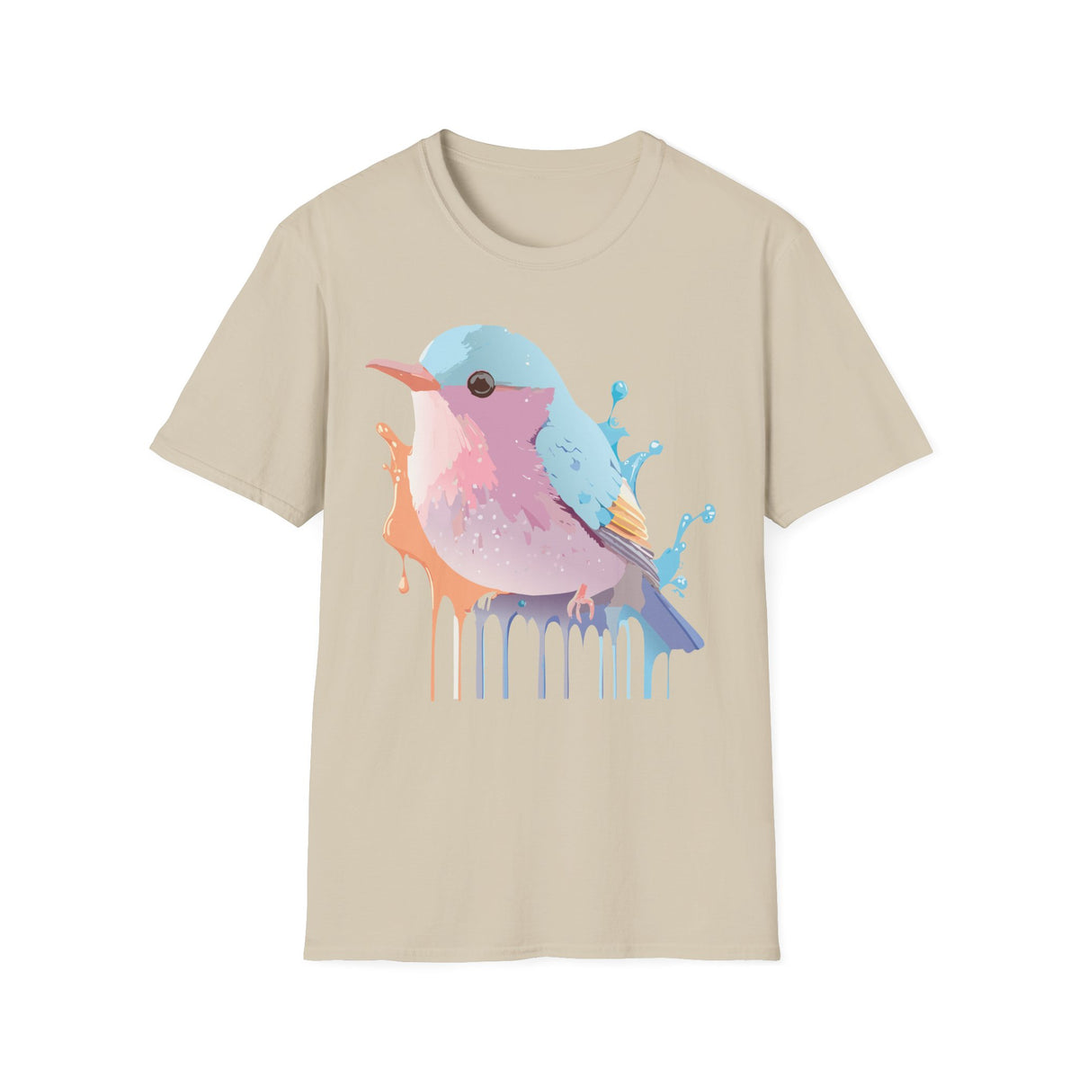 Watercolor Pastel Bird T-Shirt | Colorful Drip Illustration