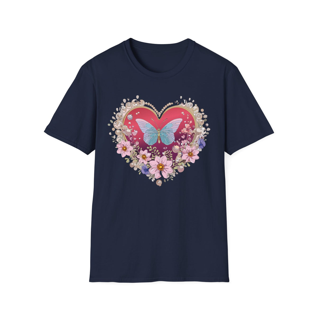 Butterfly Heart Floral Graphic Design Unisex 100 Cotton Gildan T-Shirt