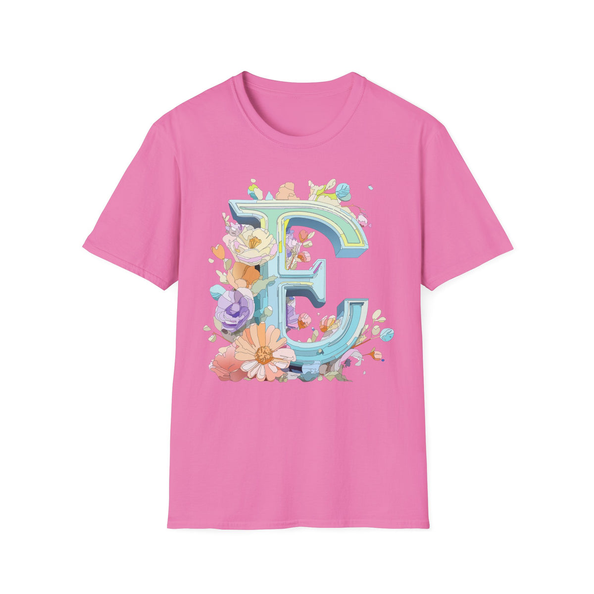 Floral Letter E T-Shirt | Botanical Monogram Tee