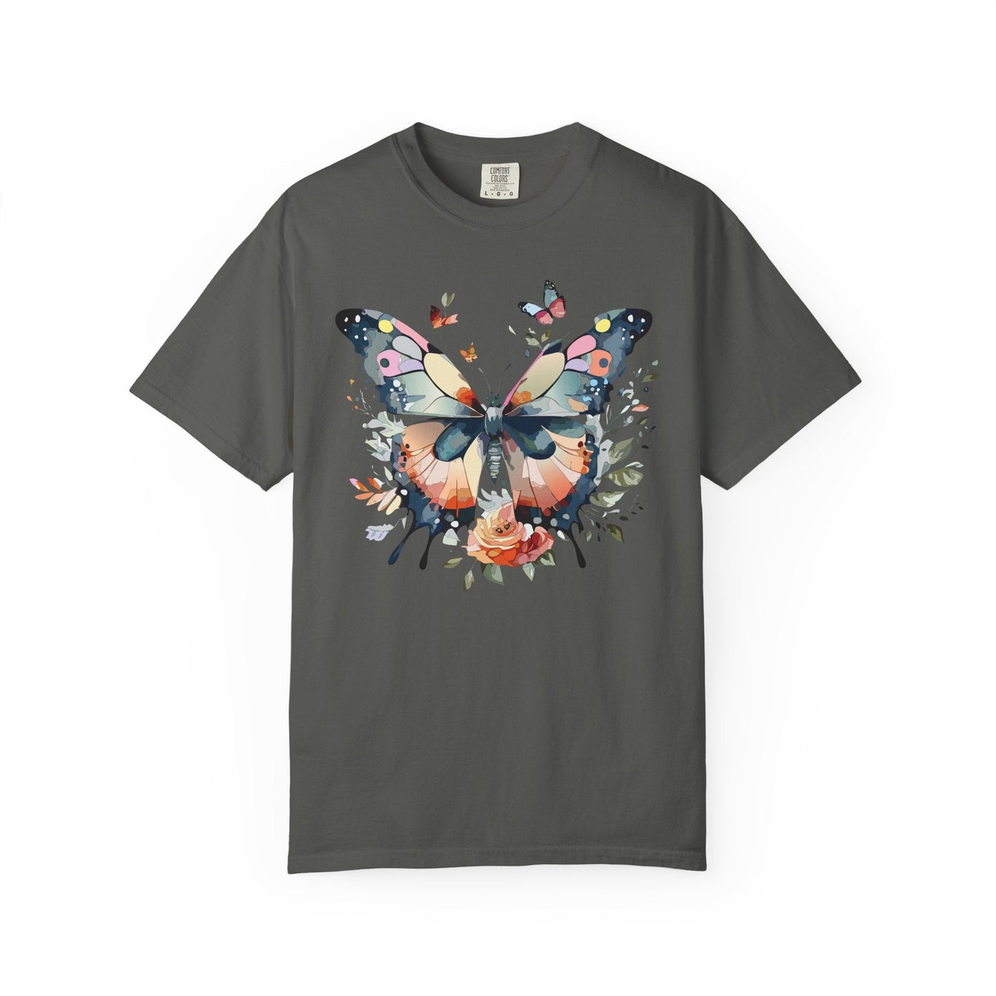 Butterfly Floral Print T-Shirt Botanical Design Unisex Heavy Cotton Tee b3