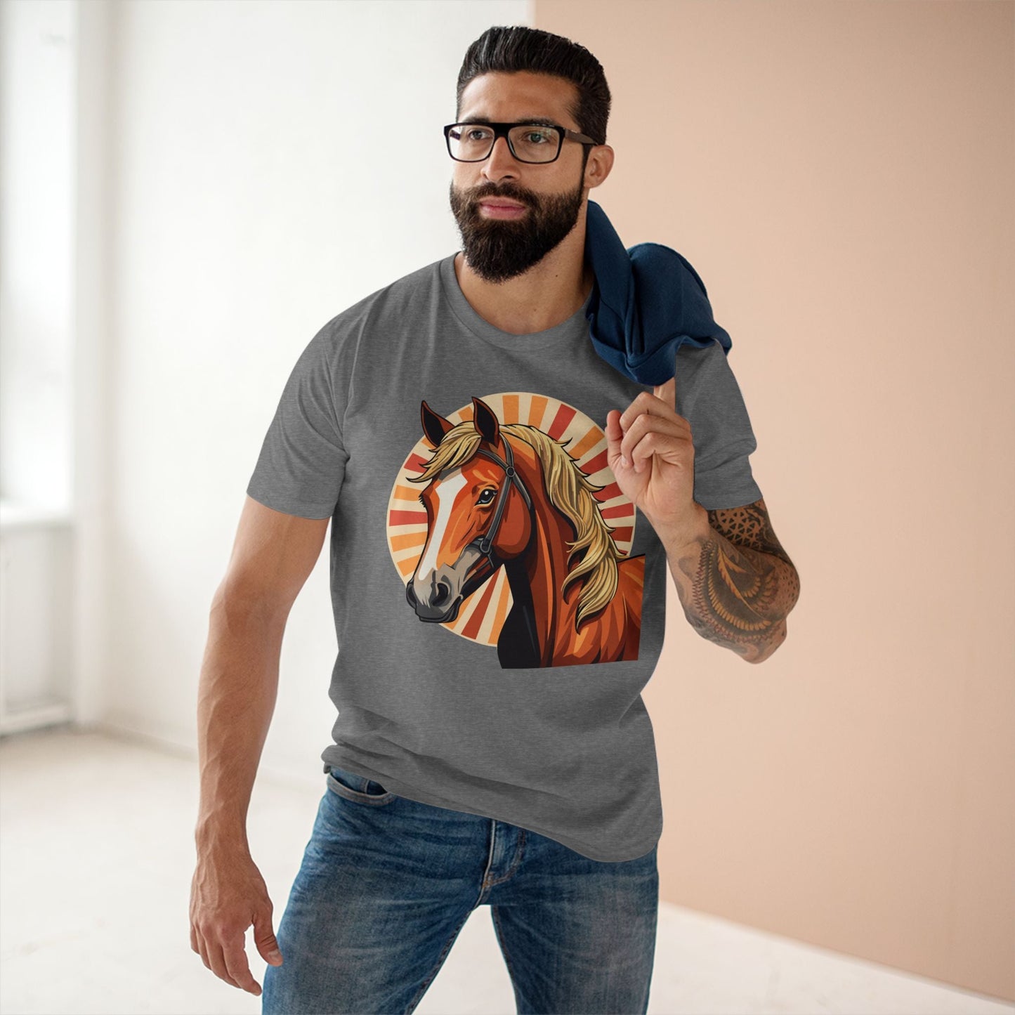 Unisex Premium Cotton Art Tee Featuring Horse Illustration Retro2Nova Animals Shirt Collection For All Seasons