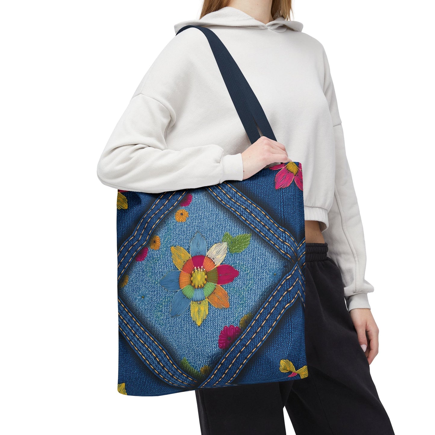 Denim Fabric Imitation Print Unisex Canvas Bag Poly Spun 3 Sizes Tote Bag 161