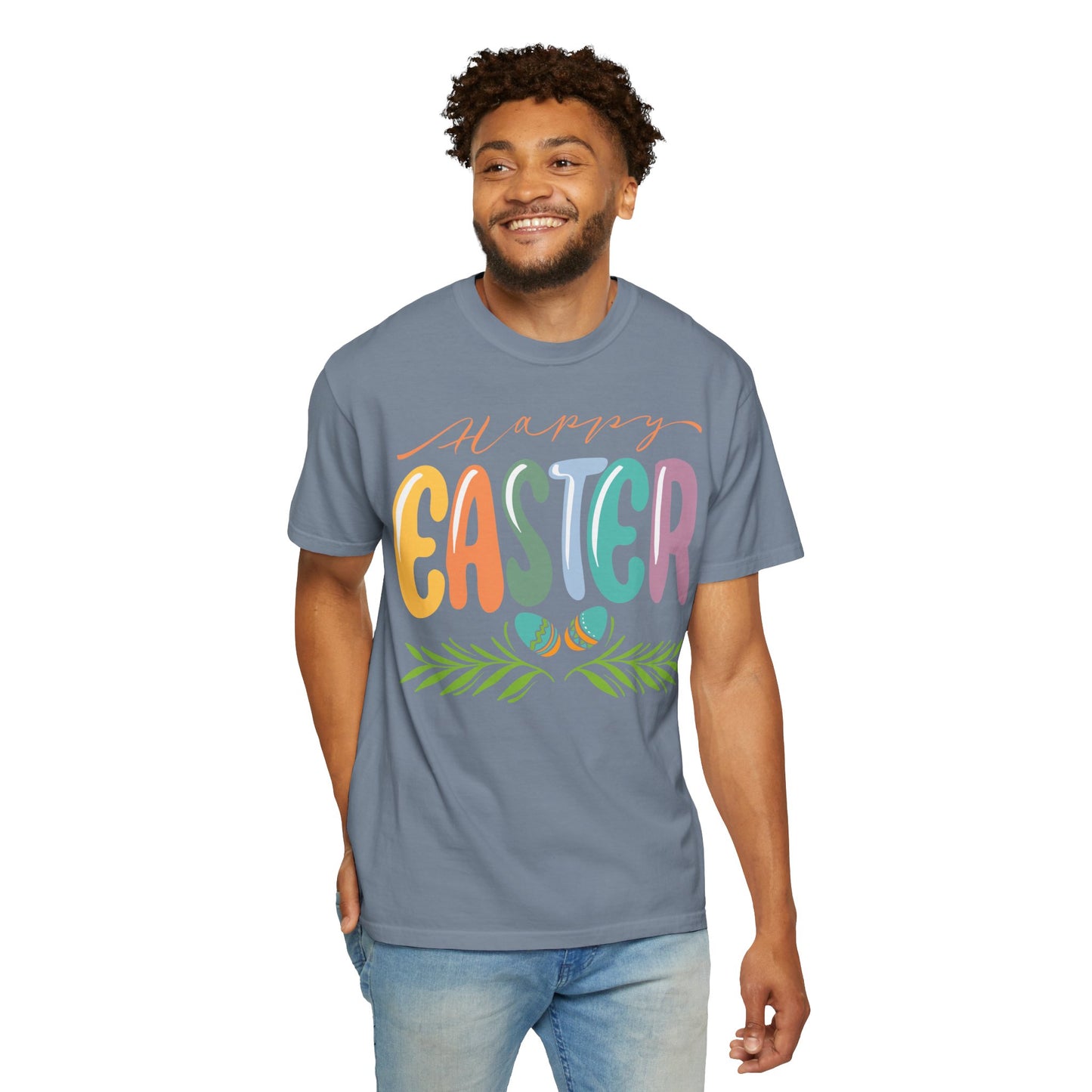 Happy Easter T-Shirt, Tee Shirt with Easter Signature, T Shirt with Easter Prints, Tee Shirt with Easter Design