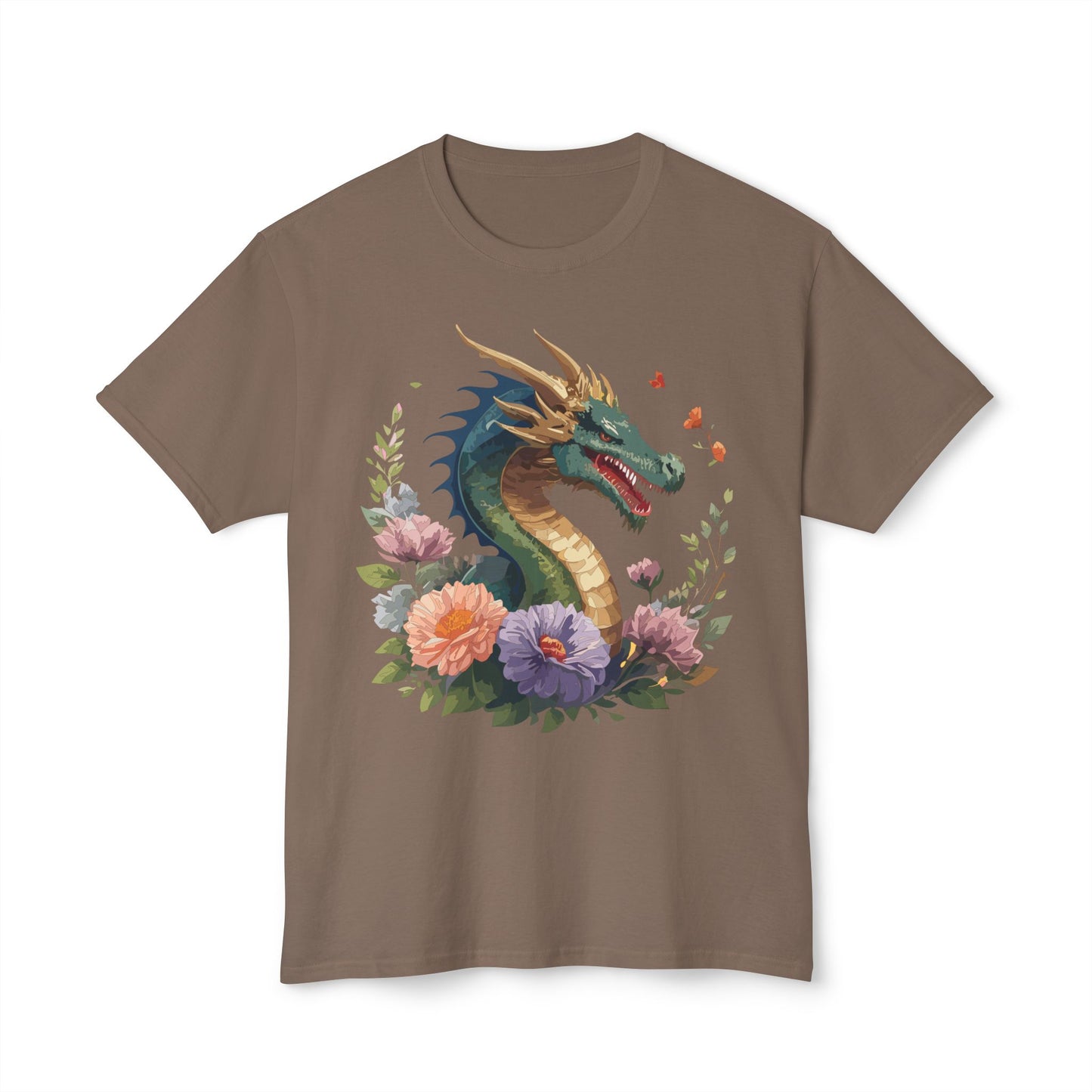 Dragon T-Shirt, Vintage Dragon Tee, Floral Tees, Dragon Art Design Shirt, Tee Shirt with Dragon 4