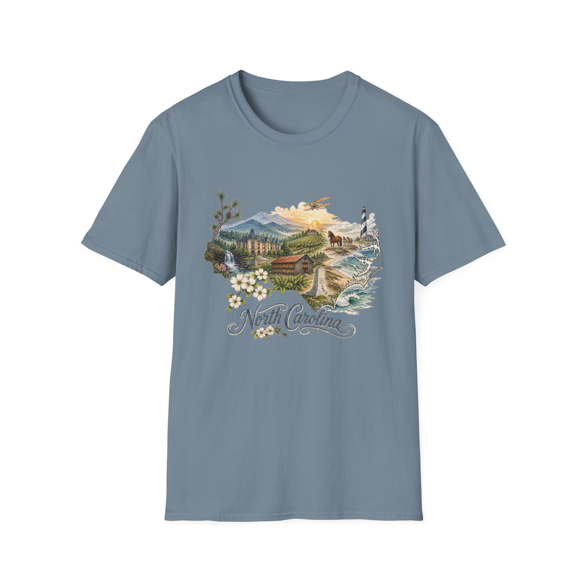 North Carolina State Travel Tourist Graphic Design Unisex 100 Cotton Gildan T-Shirt