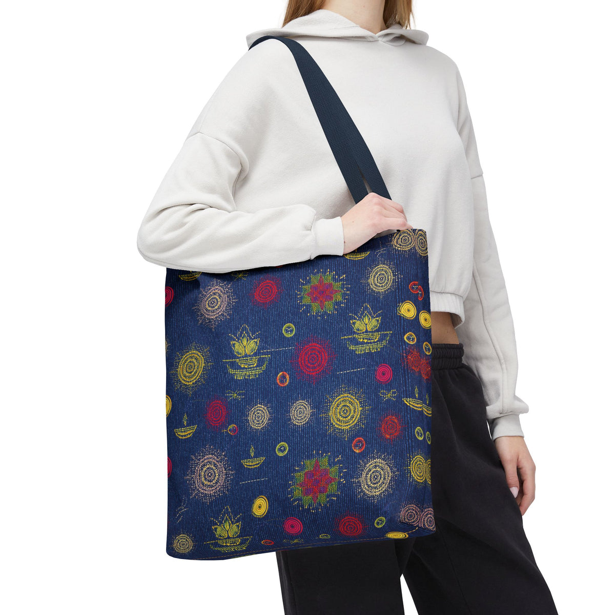 Diwali Graphic Denim Fabric Imitation Print Unisex Canvas Bag Poly Spun 3 Sizes Tote Bag 205-26
