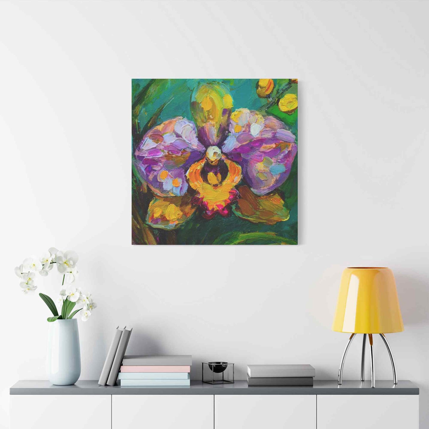 Purple Orchid Print Canvas, Floral Oil Paint Print 20x20, 24x24, 30x30, 32x32, 36x36 Art Design Pine-Wood Inner Frame MC-131