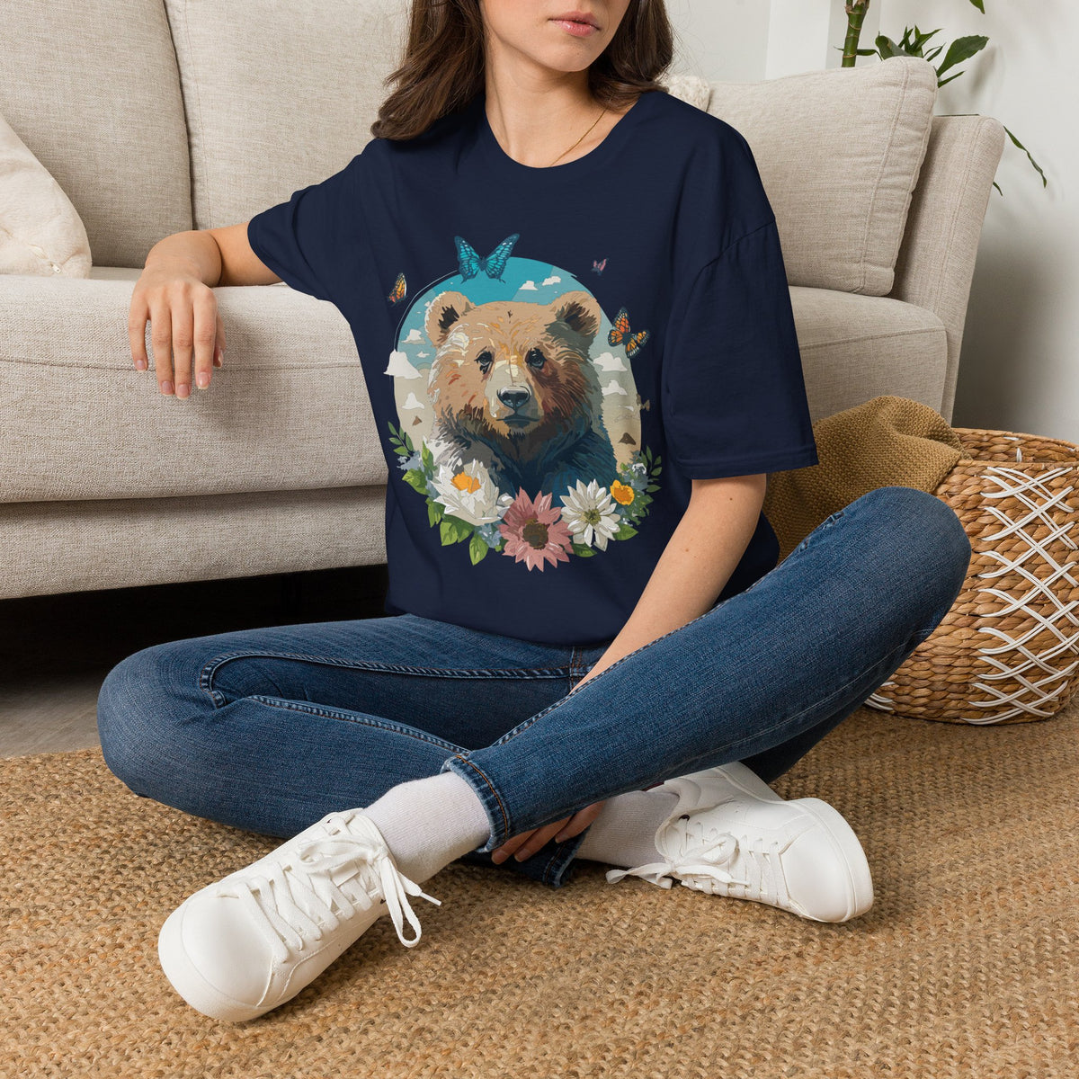 Floral Bear Wildlife Graphic Tee Unisex 100 Cotton Gildan T-Shirt