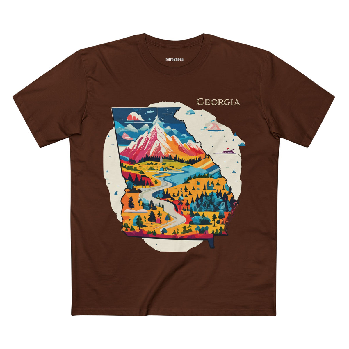 Georgia State Scenic Map T-Shirt | Mountain River Landscape Tee