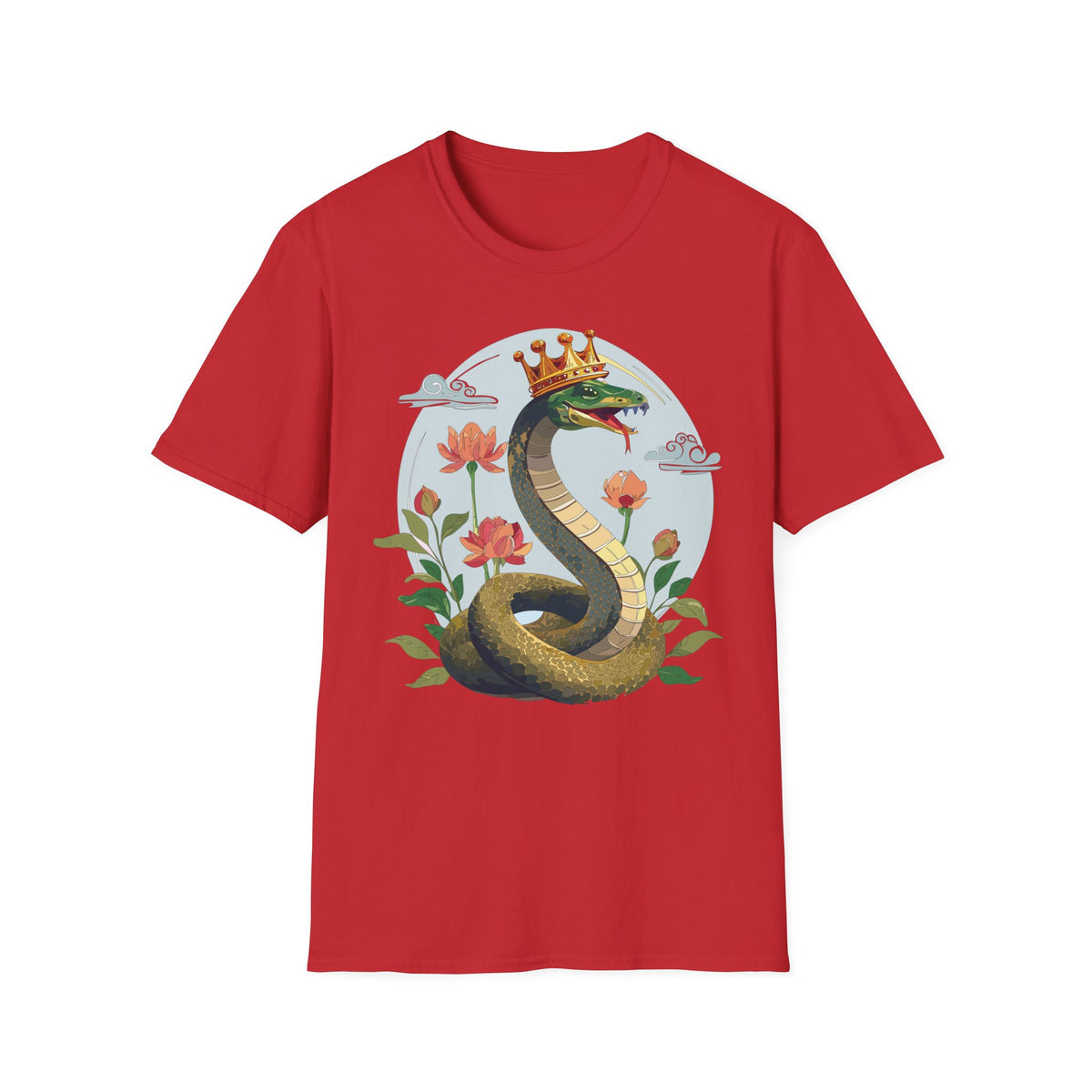 Crowned Snake Tee | Regal Serpent Floral Illustration T-Shirt