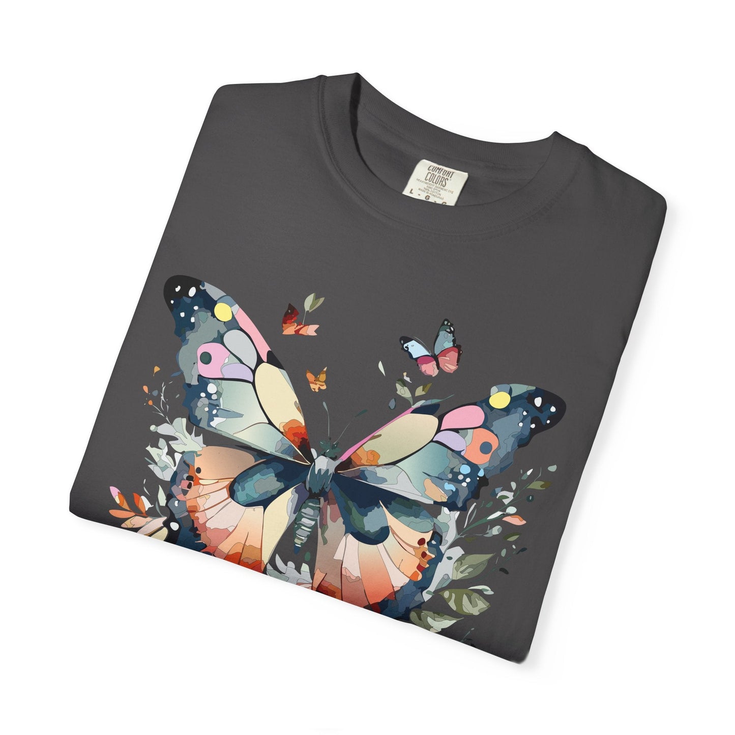 Butterfly Floral Print T-Shirt Botanical Design Unisex Heavy Cotton Tee b3