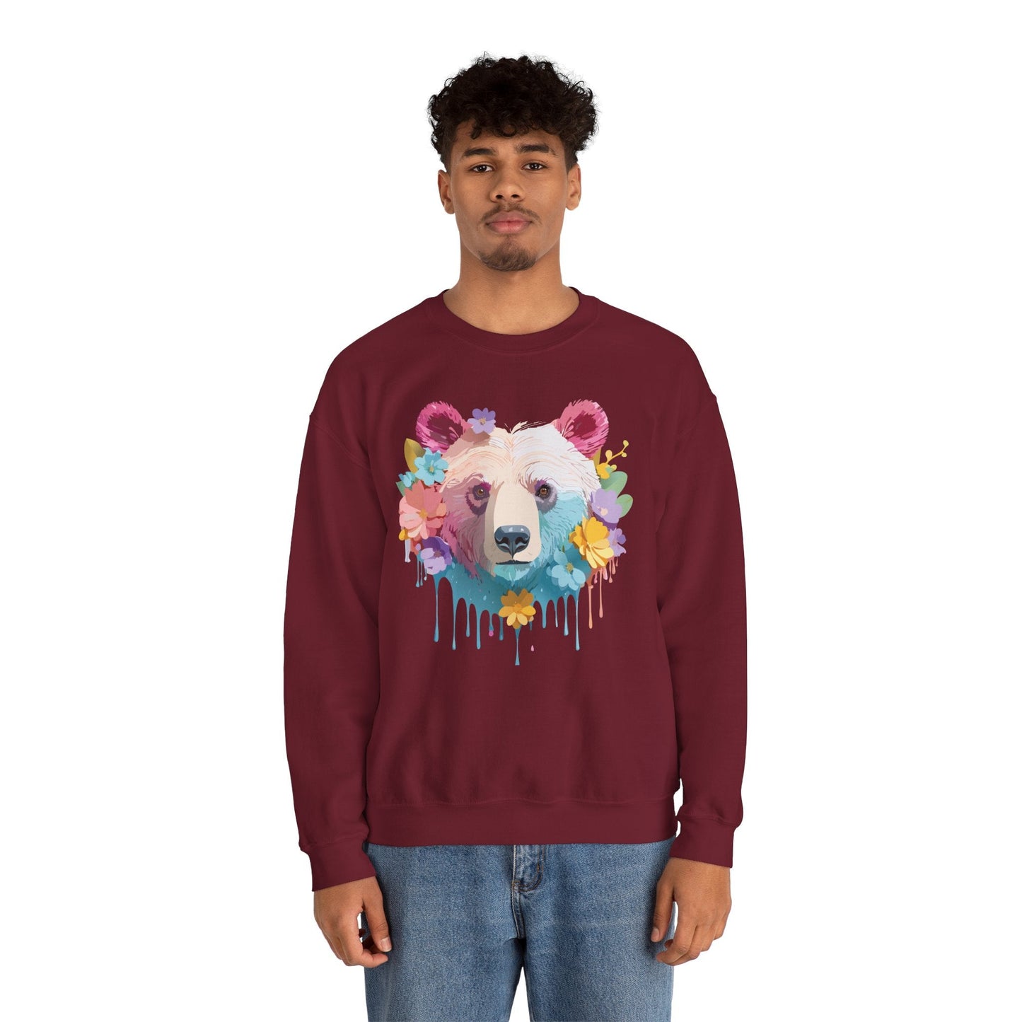 Unisex Floral Bear Sweatshirt Gildan 18000 Art Design Animals
