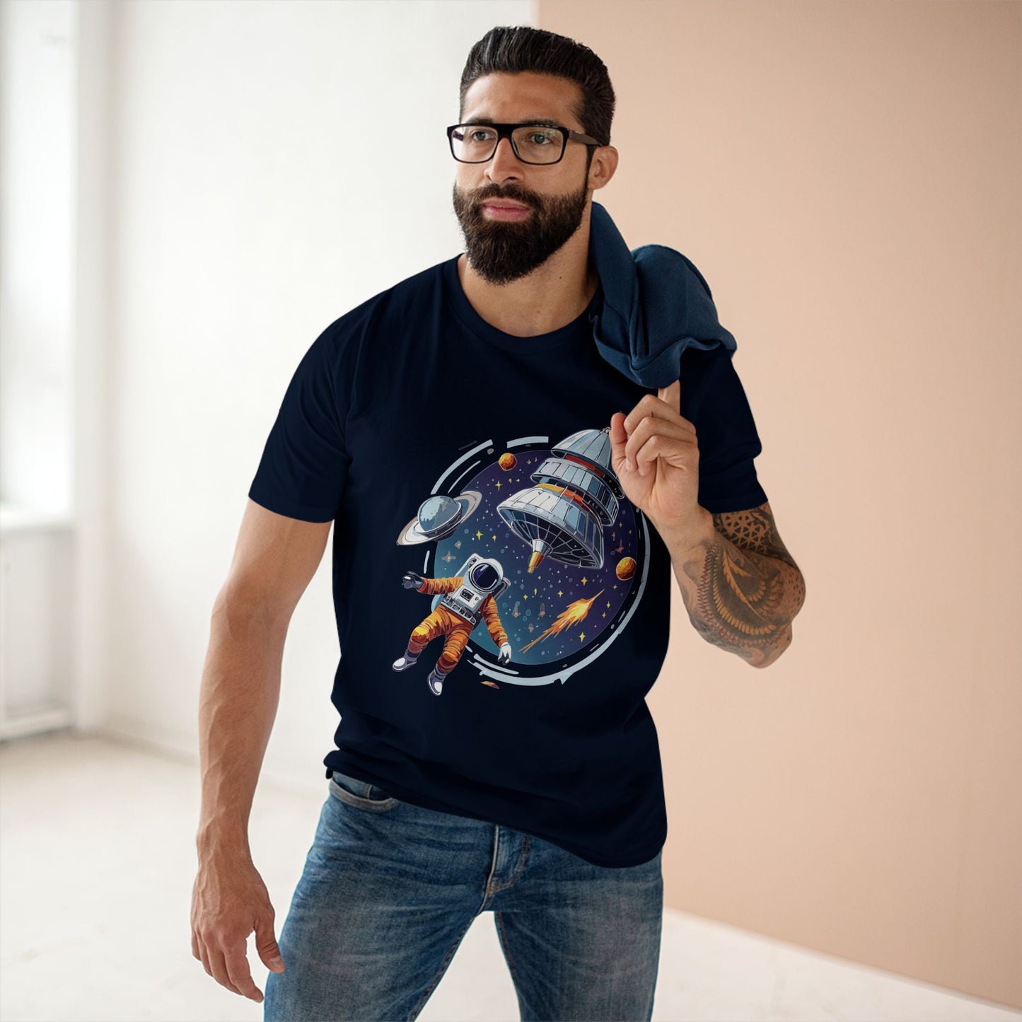 Cosmos Astronaut Shirt Unisex Premium Cotton Tee With Original Art Design Retro2Nova