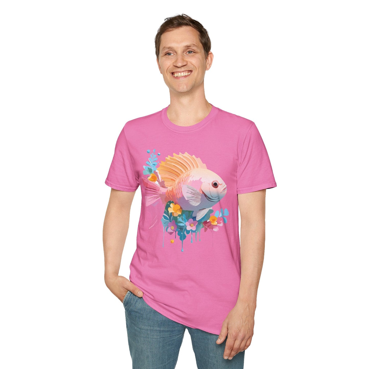 Fish Art Design Graphic Tee Shirt Unisex Softstyle Cotton Short Sleeve Comfort Fit Everyday Wear