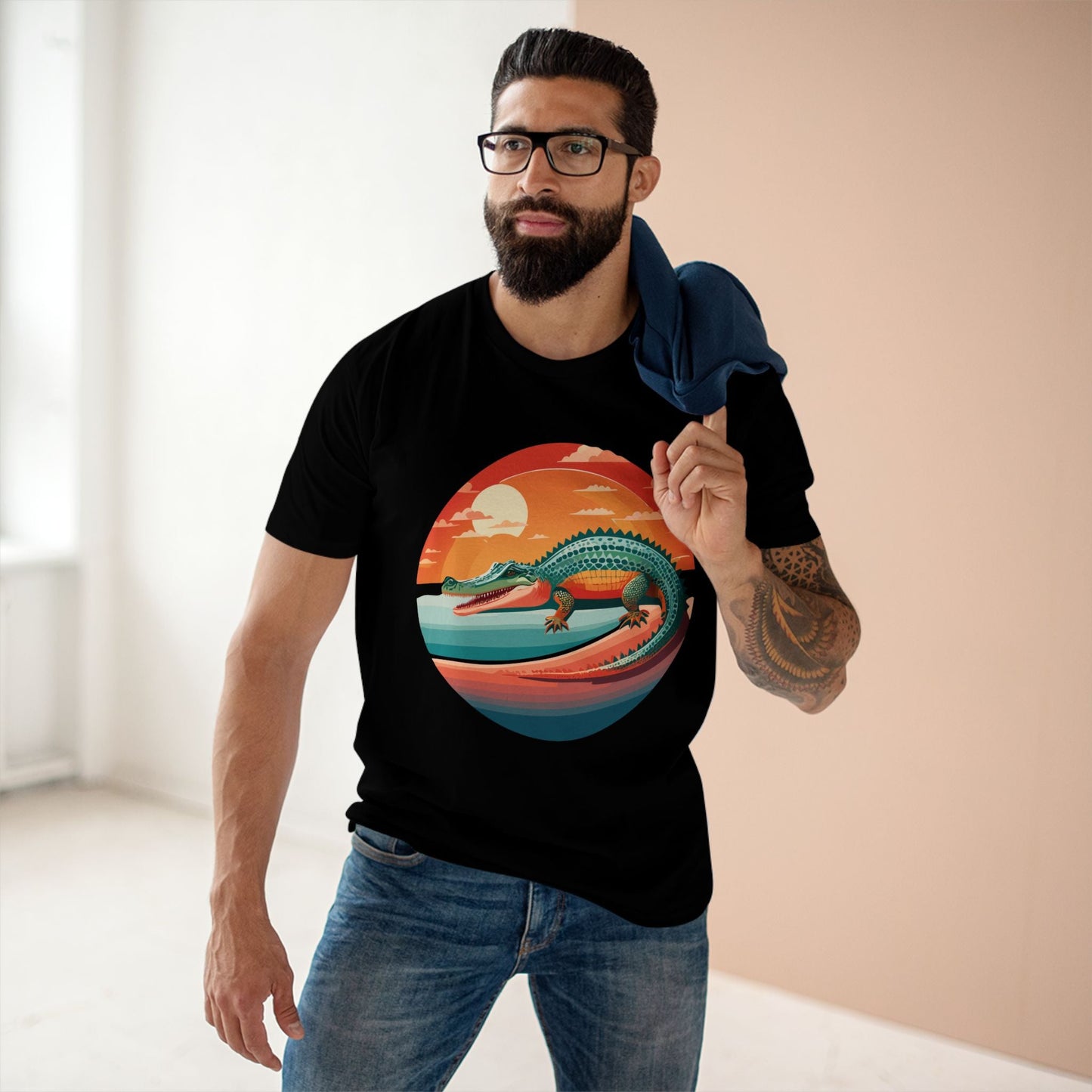 Unisex Crocodile Animal Shirt With Original Art Design Retro2Nova Premium Cotton Staple Tee For Everyday Comfort