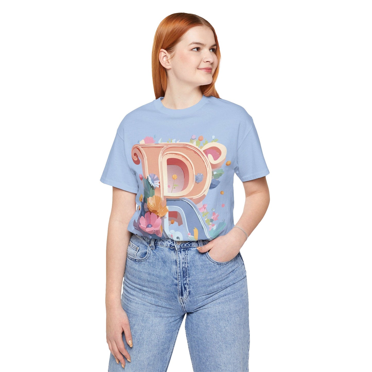Letter R  Graphic Tee Unisex Short Sleeve Vintage Art Design Tee
