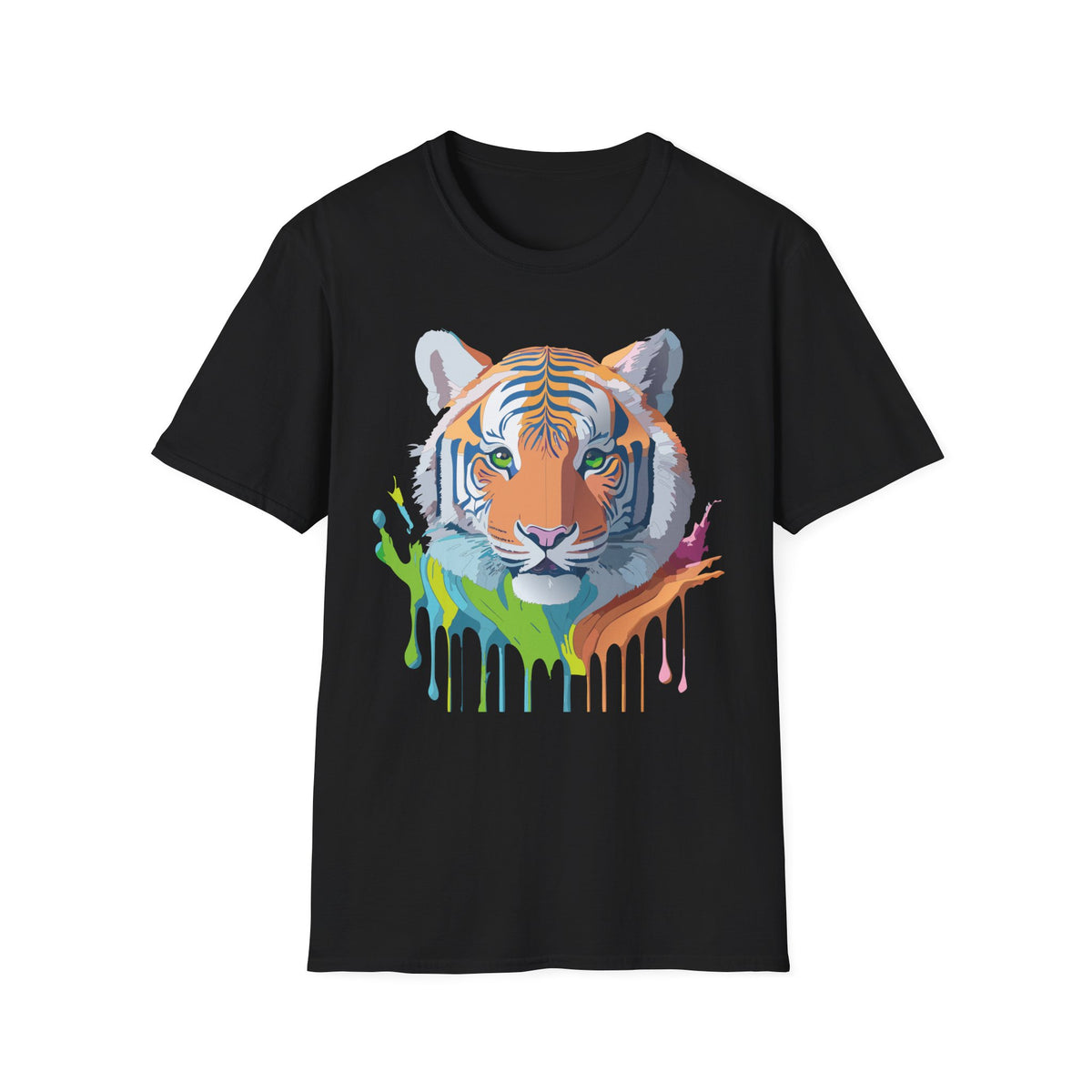 Colorful Tiger Head T-Shirt | Watercolor Drip Animal Shirt