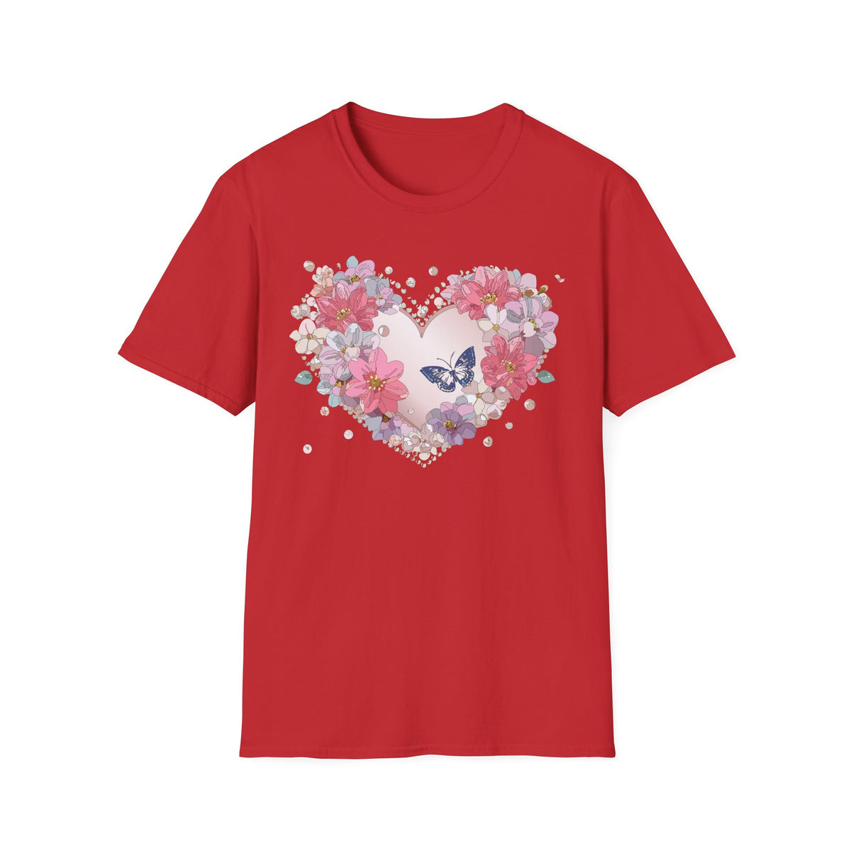 Floral Heart with Butterfly T-Shirt | Pink Flower Heart Tee