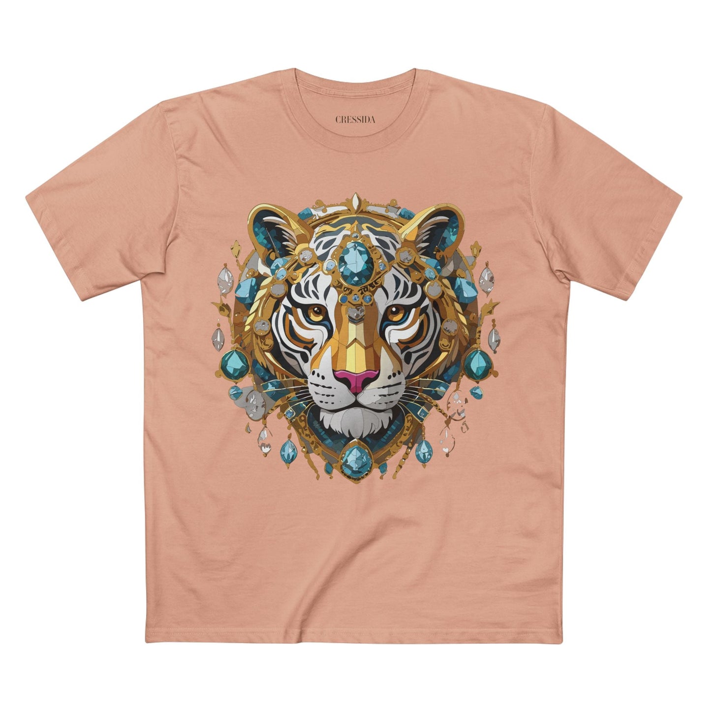 Tiger Graphic Unisex 100 Cotton Tee With Unique Animal Golden Medallion Art Design 50