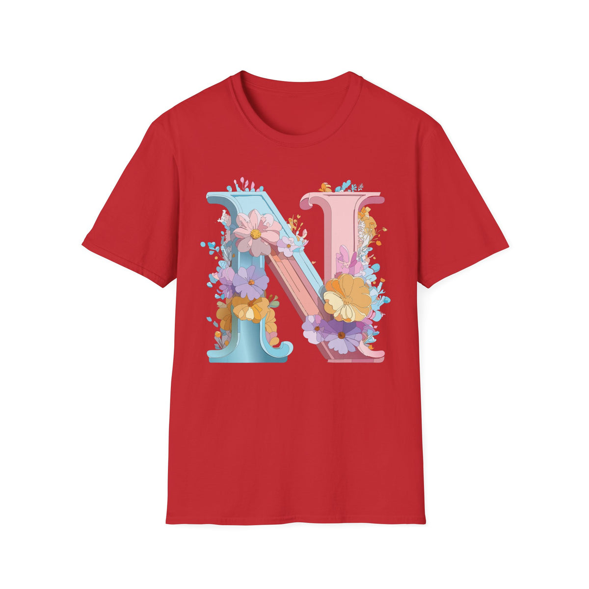 Floral Letter N T-Shirt | Pastel Monogram Initial Tee