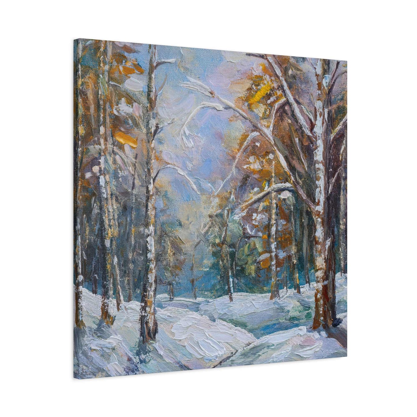 Snow Forest Print Canvas, Oil Paint Print 20x20, 24x24, 30x30, 32x32, 36x36 Art Design Print Pine-Wood Inner Frame MC-80