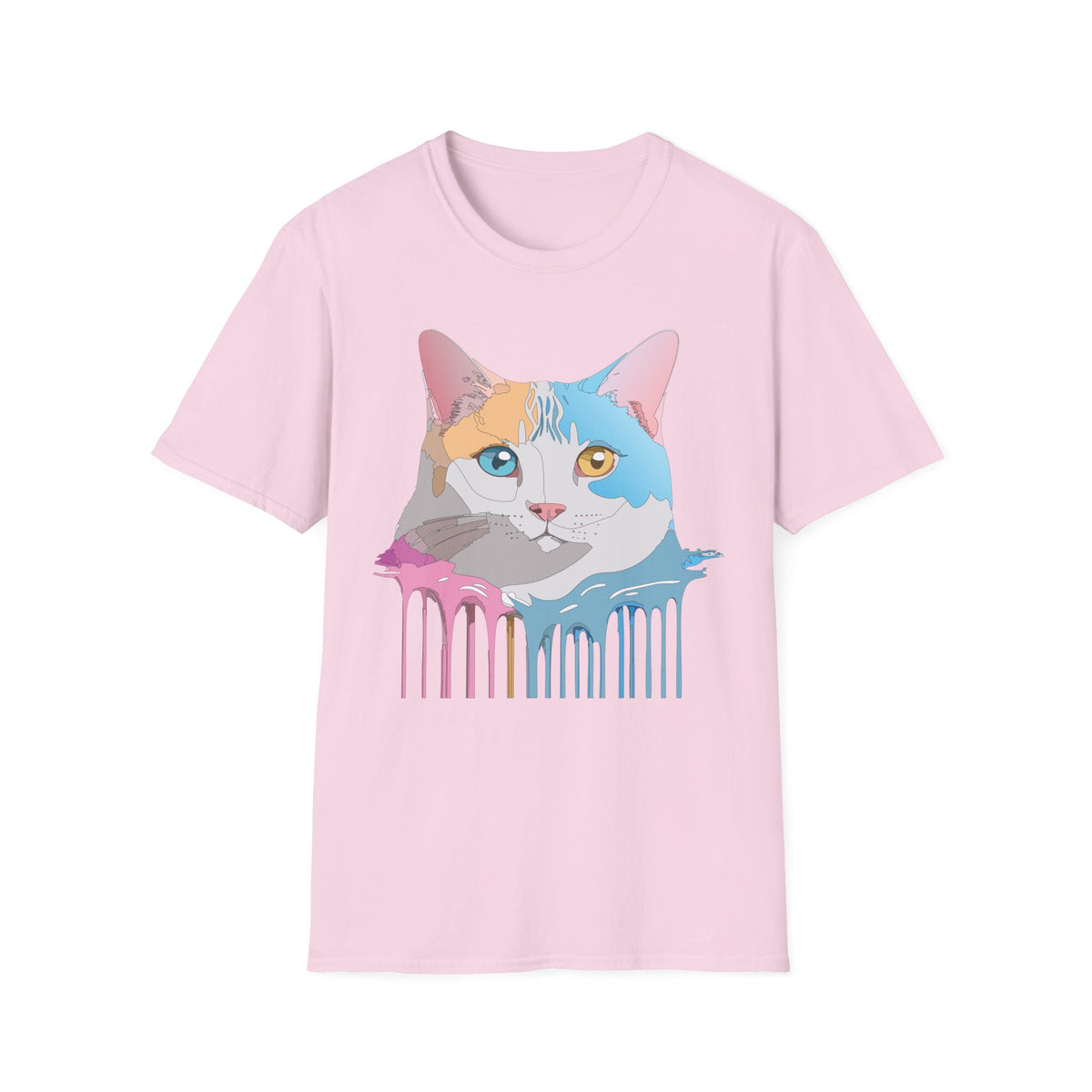 Colorful Dripping Cat Illustration T-Shirt | Calico Portrait Tee