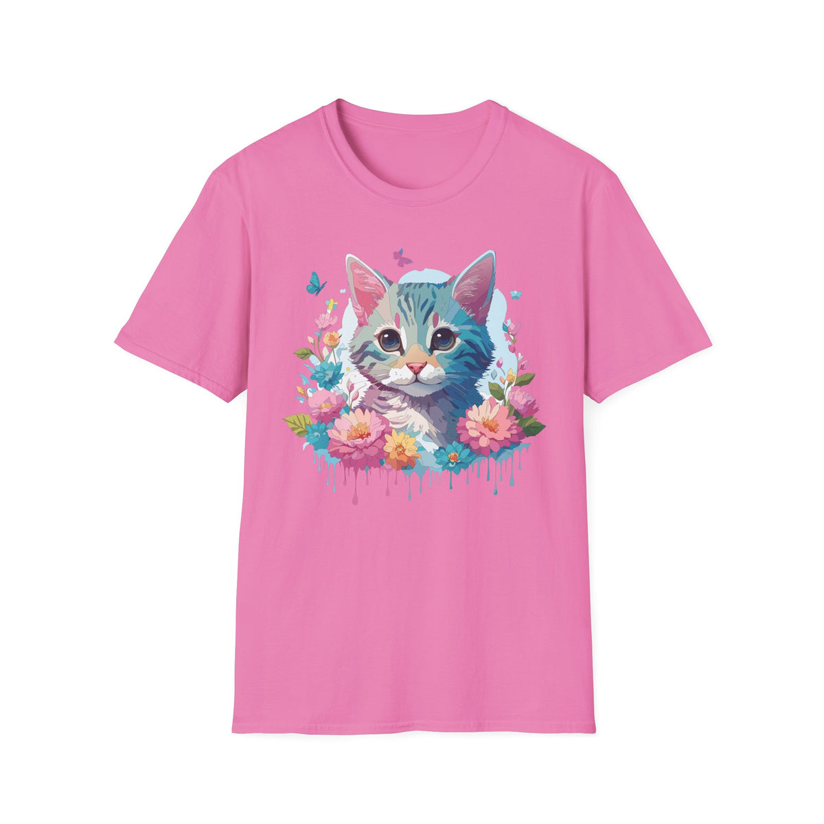 Watercolor Kitten Floral Tee | Cat Face T-Shirt, Spring Floral Design