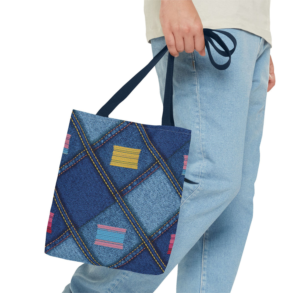 Denim Fabric Imitation Print Unisex Canvas Bag Poly Spun 3 Sizes Tote Bag 146