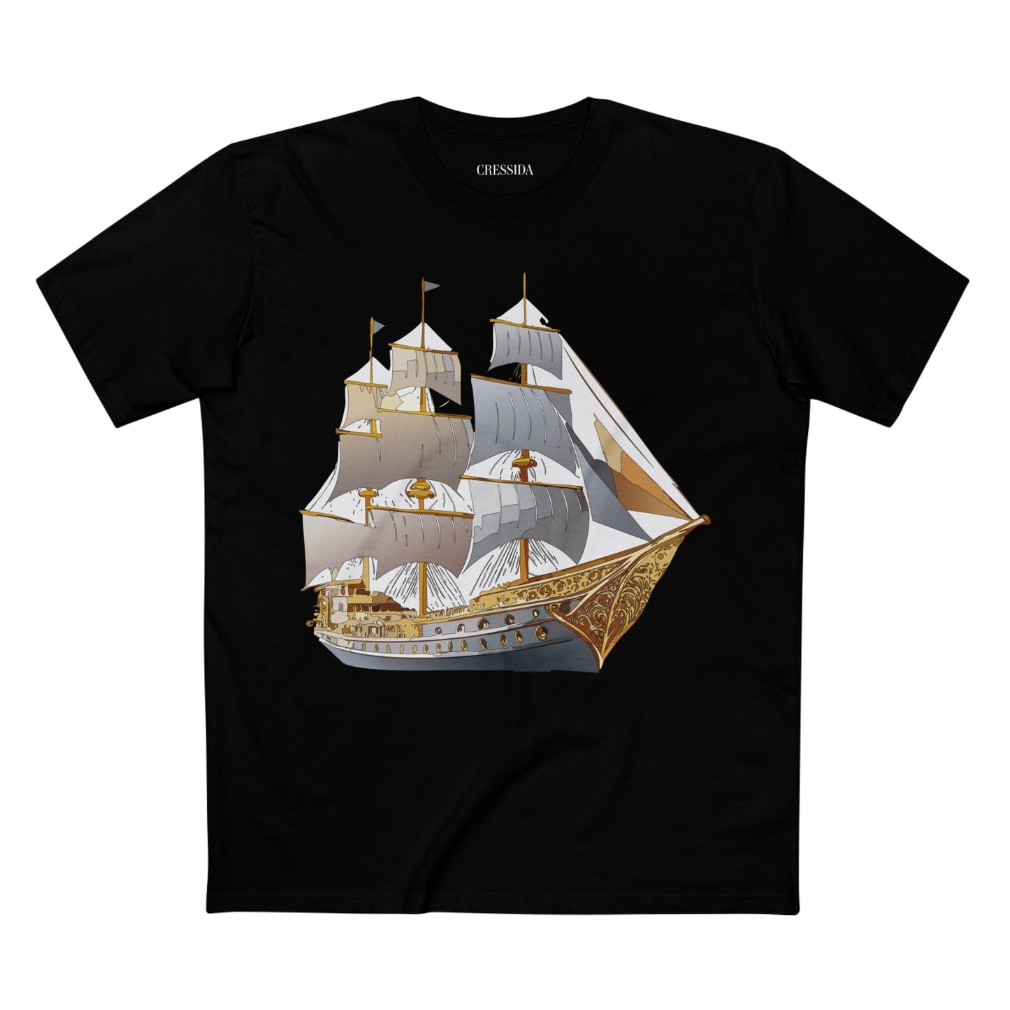 Ship Graphic Unisex 100 Cotton T-Shirt with Gold Frigate Art Design 17