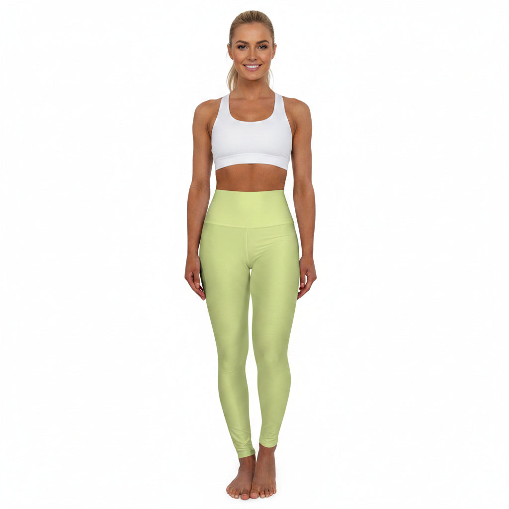 Green Tea Color High-Waist Yoga Leggings Women's Seamless Poly-Span Stretchy Pants XS-2XL