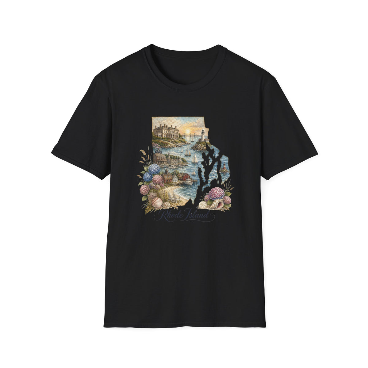 Rhode Island Coastal Vintage Graphic Design Unisex 100 Cotton Gildan T-Shirt