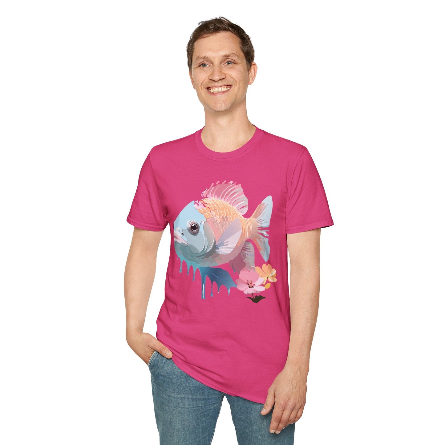 Fish Art Design Shirt Unisex Graphic Tee 100 Percent Ring Spun Cotton Softstyle Gildan 64000