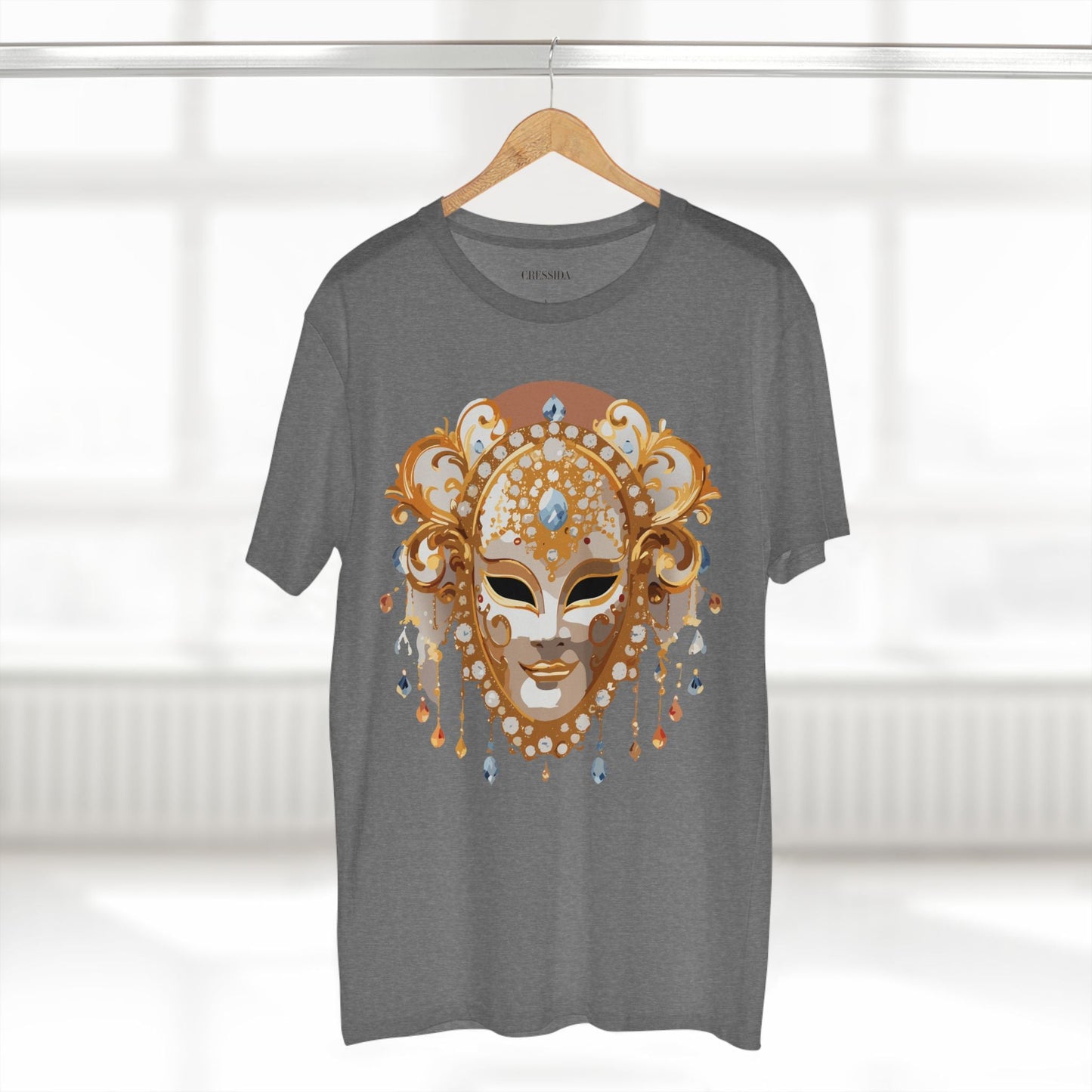Carnival Mask Graphic T-Shirt Unisex 100 Cotton With Antique Gold Art Design Tee 15