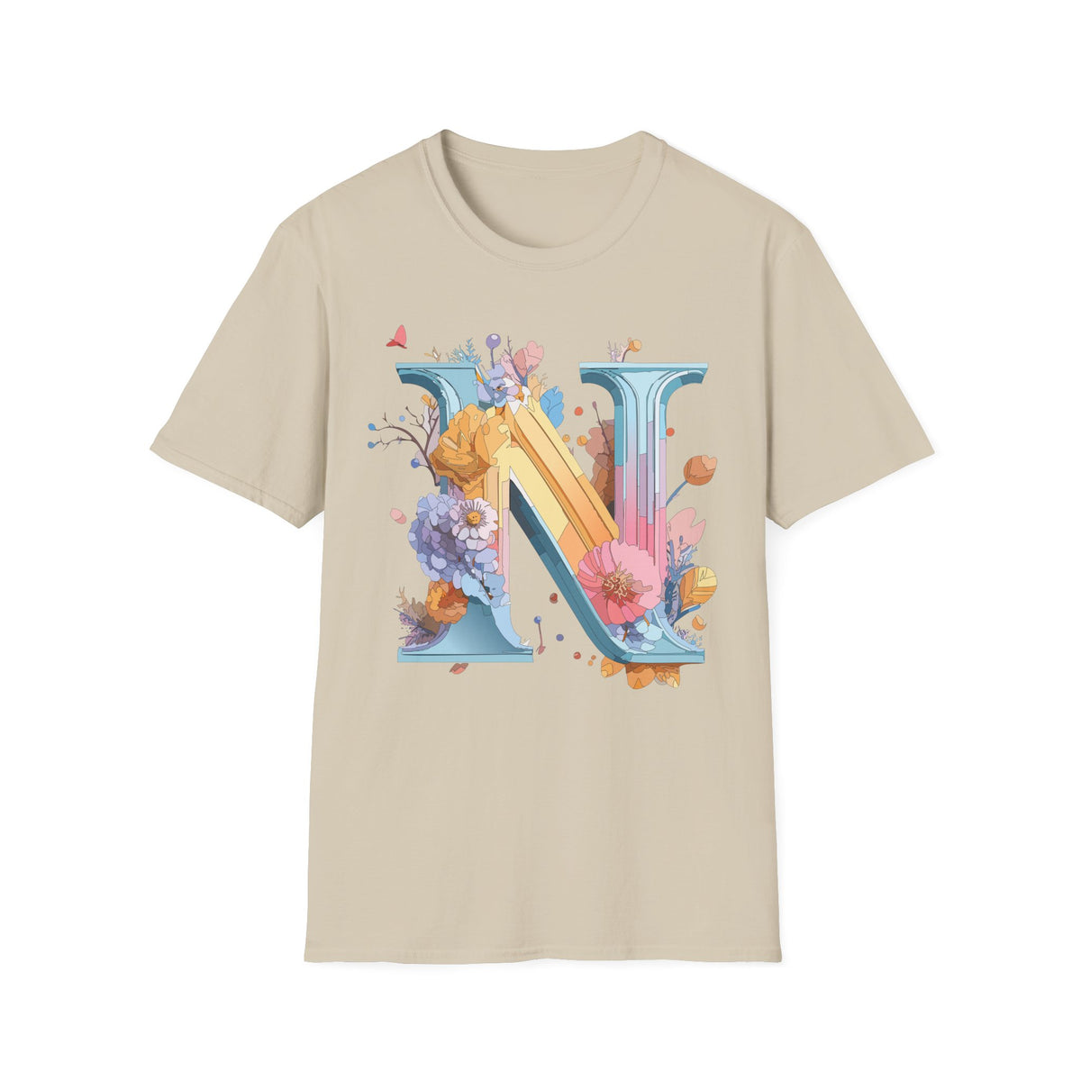 Floral Letter N T-Shirt | Monogram Initial N Tee