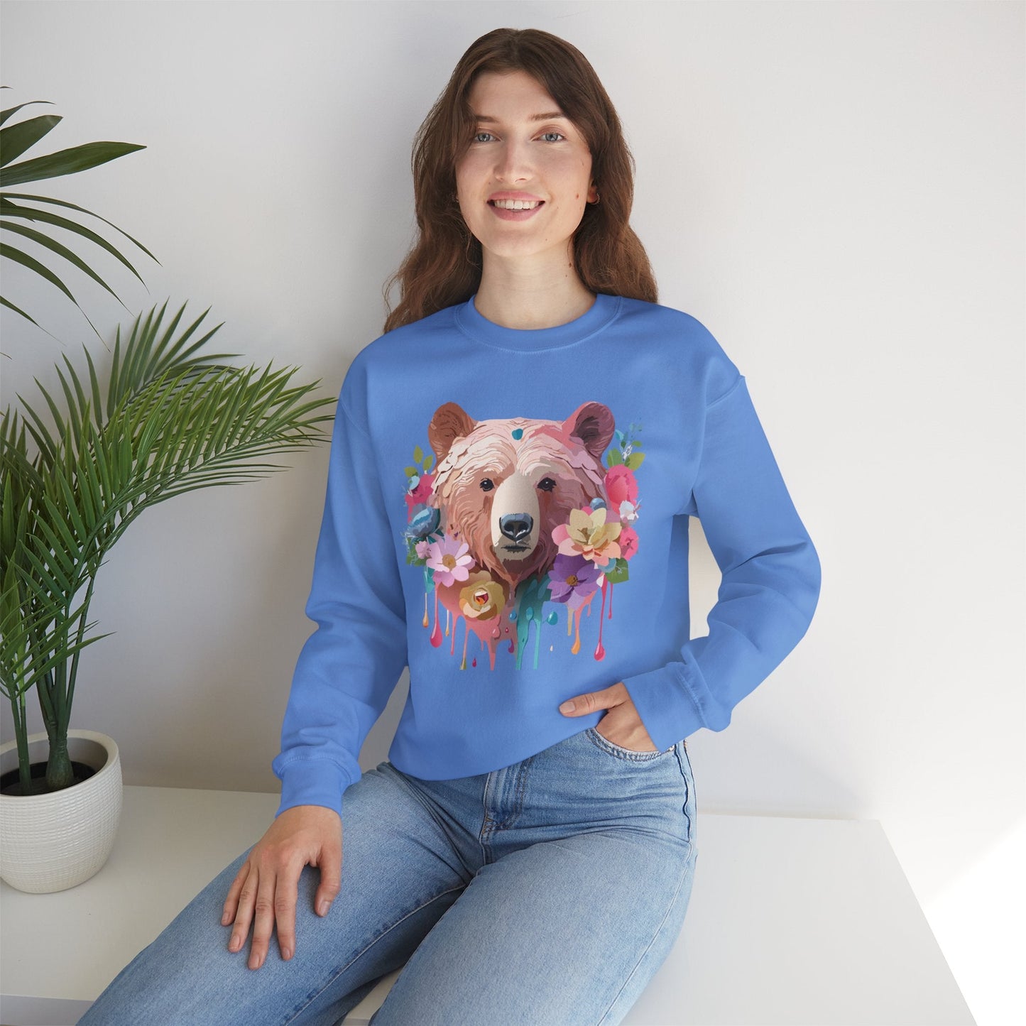 Unisex Floral Bear Sweatshirt Art Design Animals Print Gildan 18000