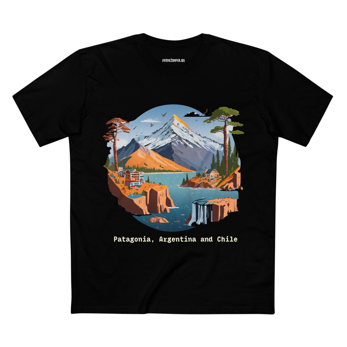 Patagonia Argentina and Chile Tee | Mountain Landscape, Waterfall, Lakeside Scene
