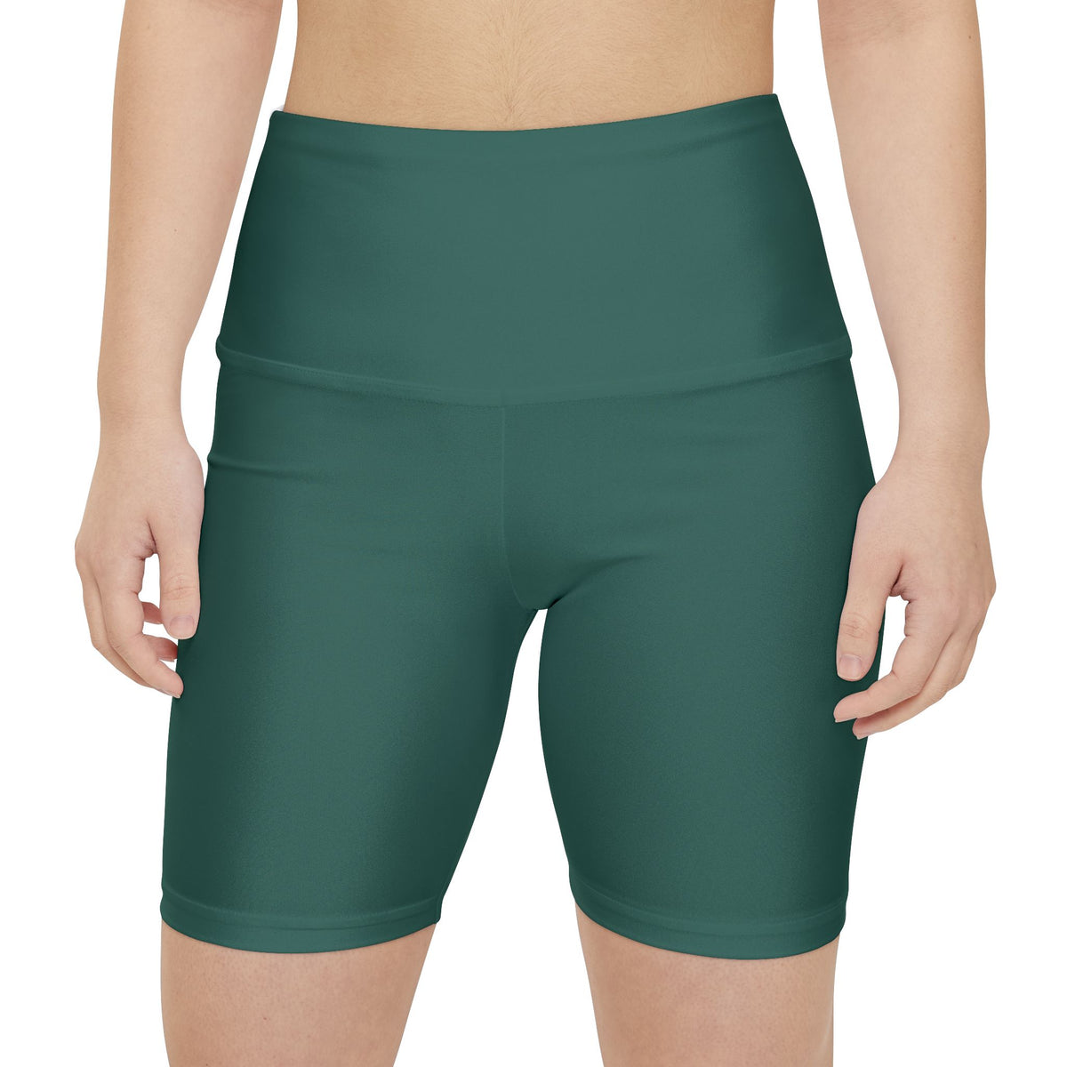 Dark Jungle Green High-Waist Workout Shorts — Women's Seamless AOP Active Biker Shorts