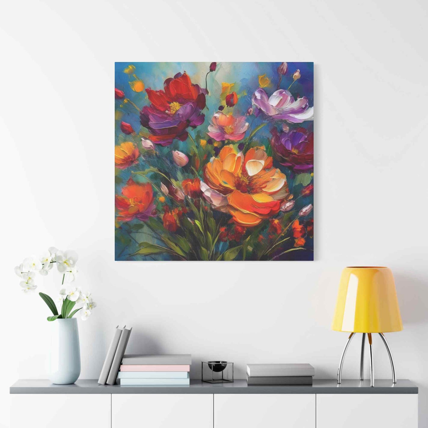 Flowers Print Canvas, Floral Oil Paint Print 20x20, 24x24, 30x30, 32x32, 36x36, Floral Art Design Print Non-Frame MC-14