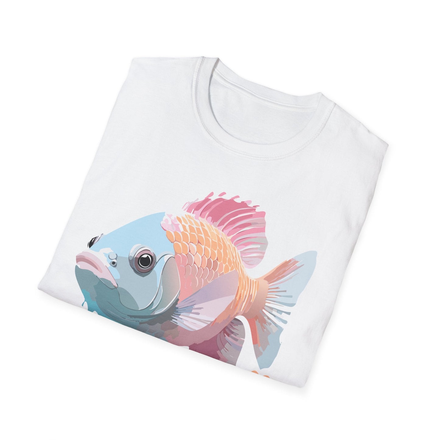 Fish Art Design Shirt Unisex Graphic Tee 100 Percent Ring Spun Cotton Softstyle Gildan 64000