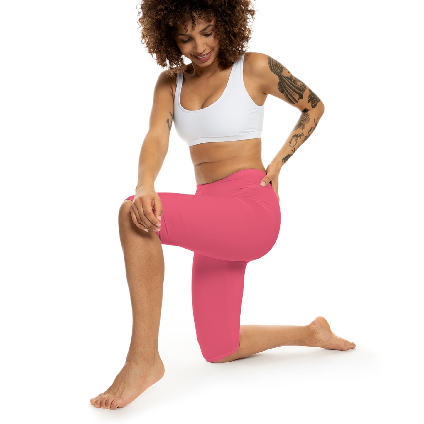 Mid Coral Color Women's Brushed Suede Poly Span Casual Capri Leggings XS-2XL
