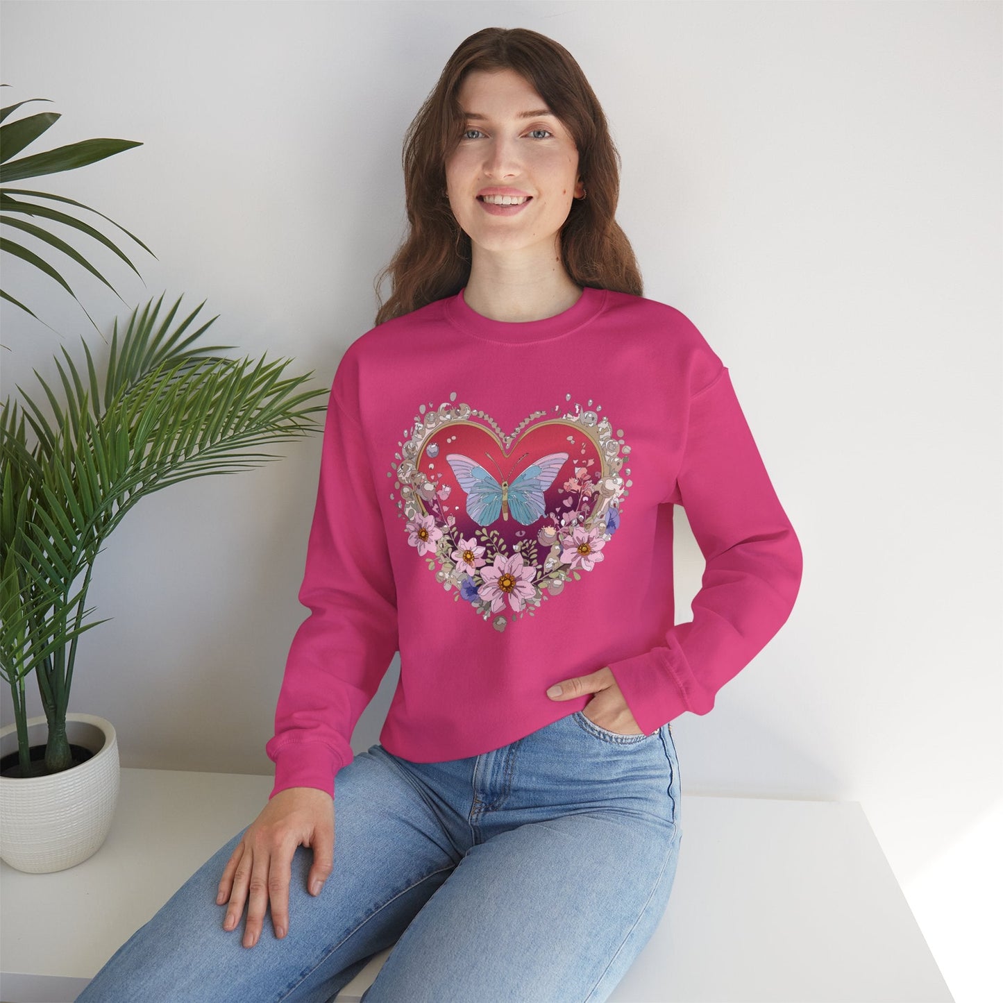 Floral Heart Sweatshirt For Valentines Day Unisex Floral Love Crewneck Sweatshirt
