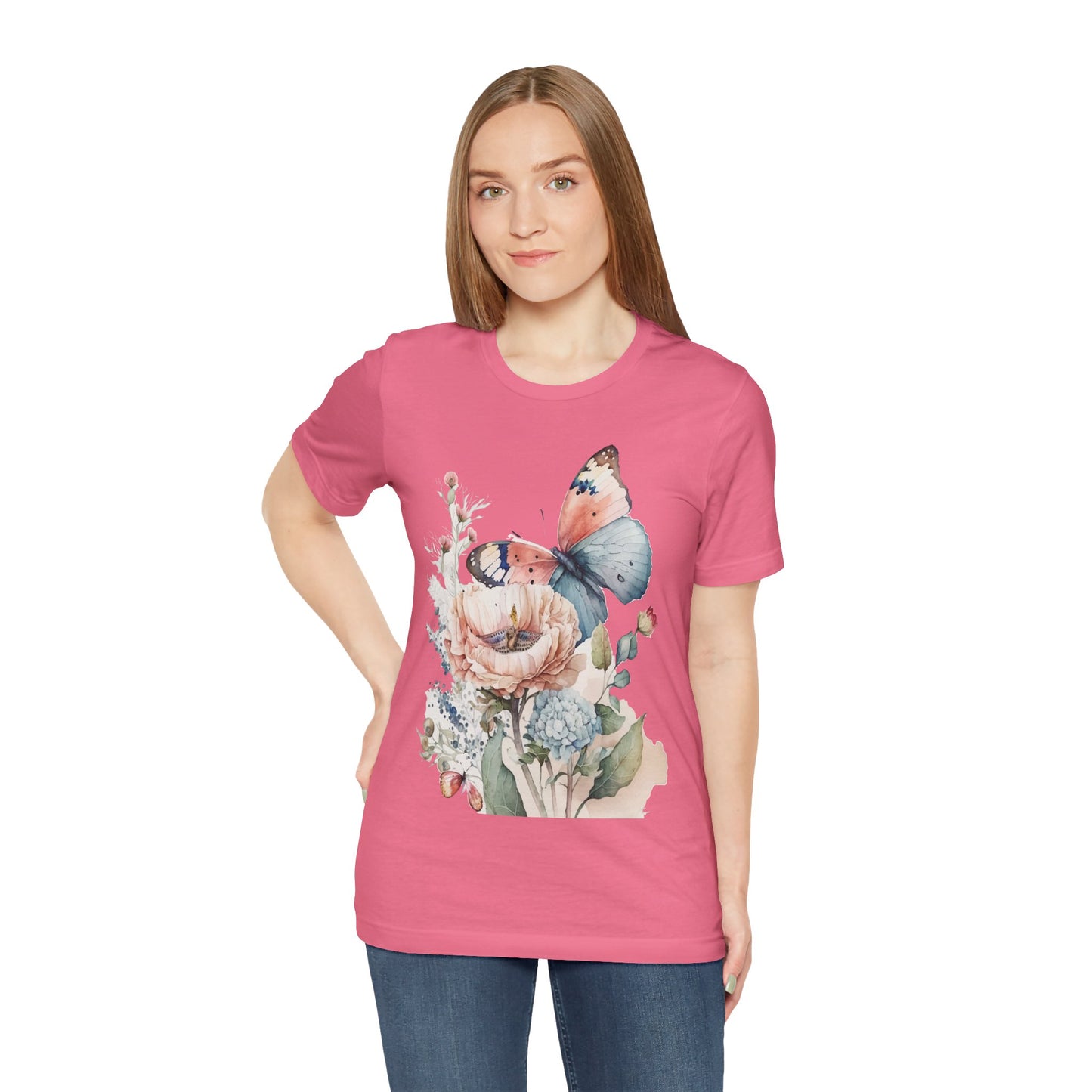 Cotton Tee Shirt with Butterfly Prints