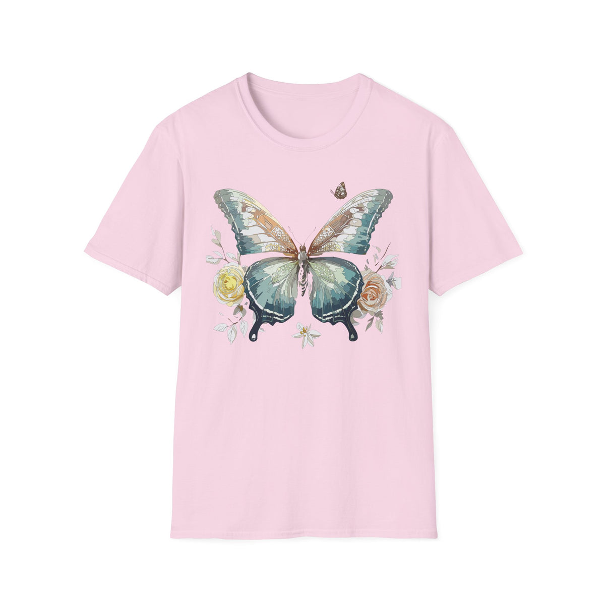 Teal Watercolor Butterfly T-Shirt | Floral Accent Graphic Tee Unisex 100 Cotton Gildan T-Shirt