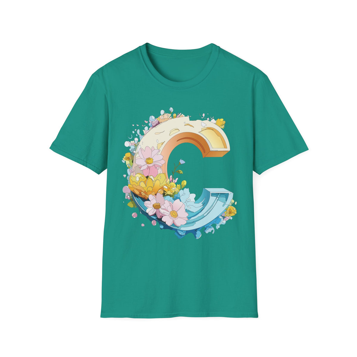 Rainbow Letter C T-Shirt | Flower Letter C Tee