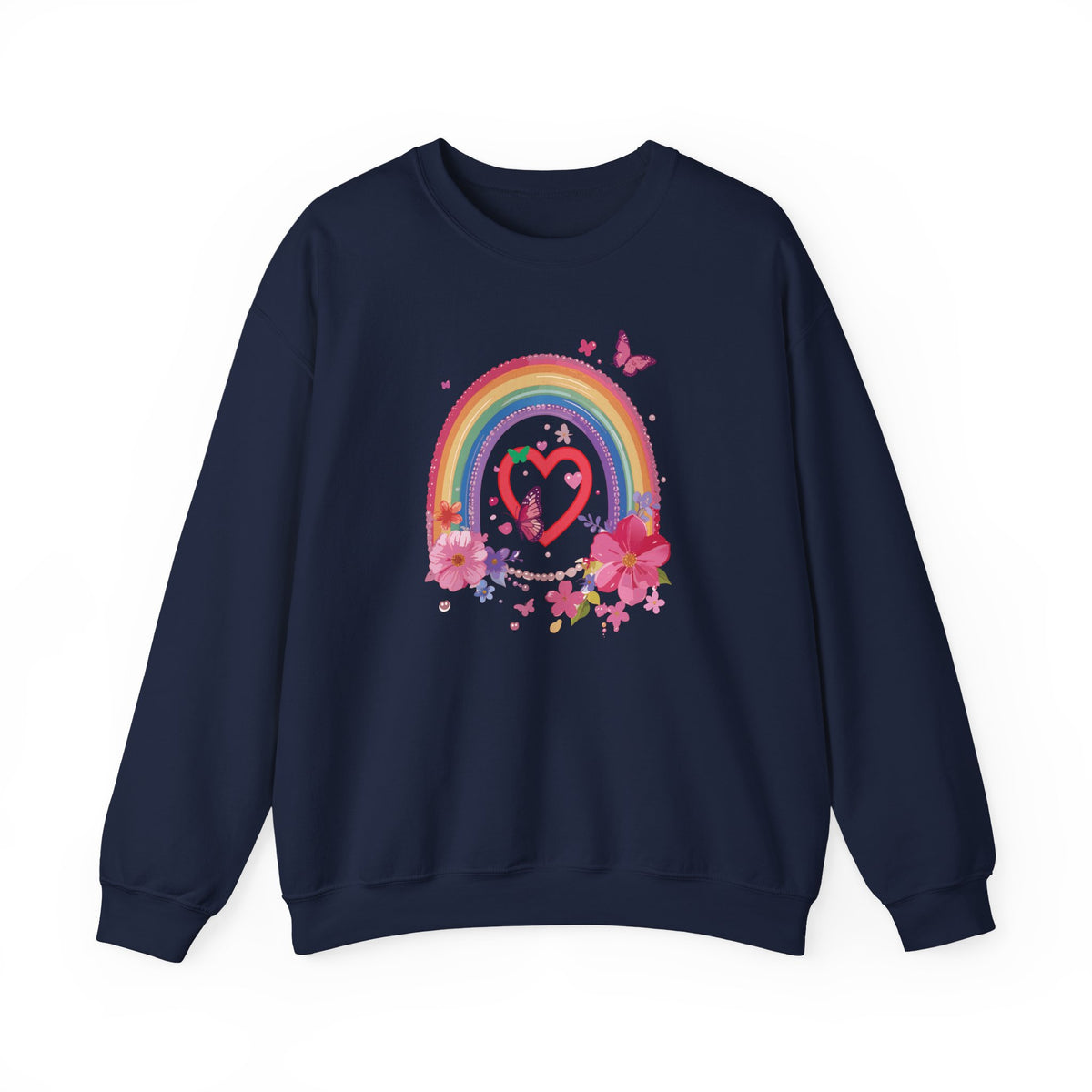 Rainbow Heart Sweatshirt, Floral Heart Sweatshirt, Floral Love Sweatshirt, Valentine's Day Sweatshirt, Rainbow Heart Floral Sweatshirt 112