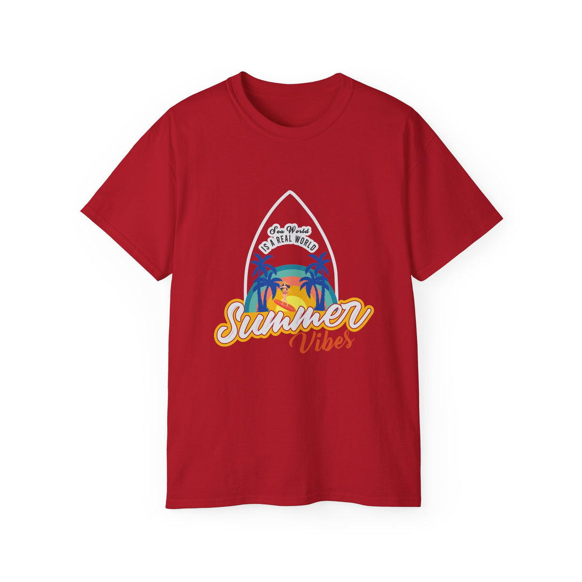 Summer Vibes Surf Graphic Tee | Tropical Sunset Palm Beach Design